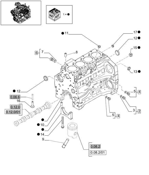 2830738 na zdjęciu: 1 Zylinderblock für New Holland T6010  Radtraktor